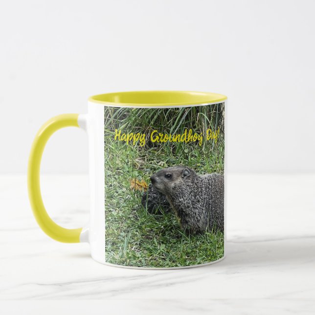 Caneca Happy Groundhog Day, custom mugs. (Esquerda)