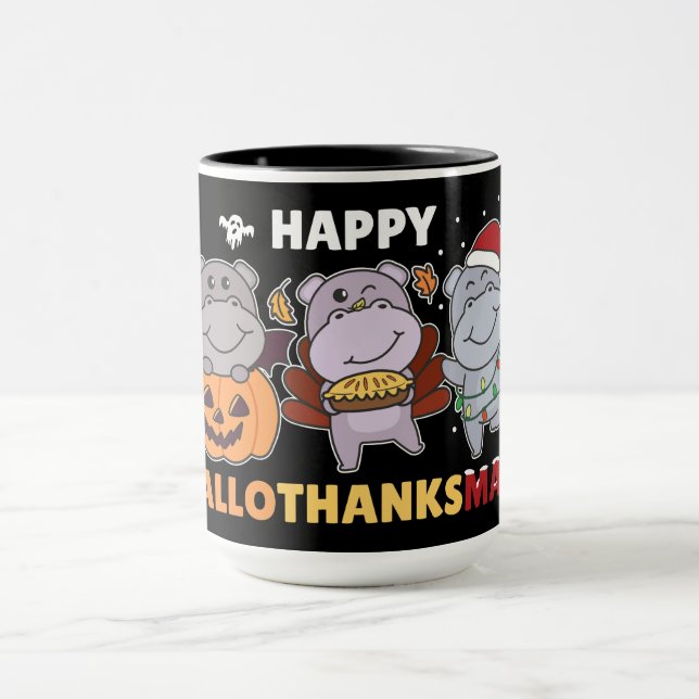 Caneca Happy Hallothanksmas Hippos Christmas Hippo Mug (Centro)