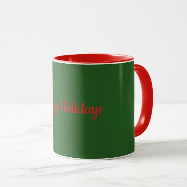 Caneca Happy Holidays Green with Red Trim, (Frente Esquerda)