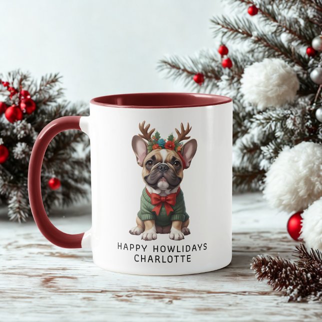 Caneca Happy Howlidays French Buldogue Frenchie Café (Criador carregado)