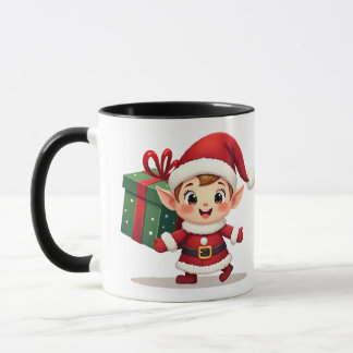 Caneca Happy Kawaii Santa's Elf Helper Carrying Gift