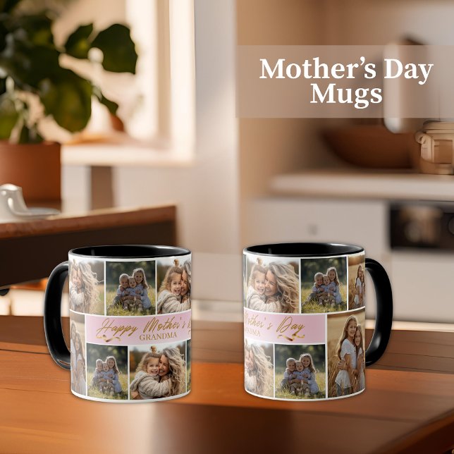 Caneca Happy Mother's Day Grandma Pink Photo Collage (Criador carregado)
