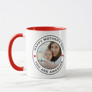 Caneca Happy Mothers Day Photo Heart Red White Black Text