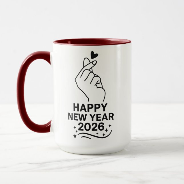 Caneca Happy New Year 2026 Gold Hand Heart Mug (Esquerda)