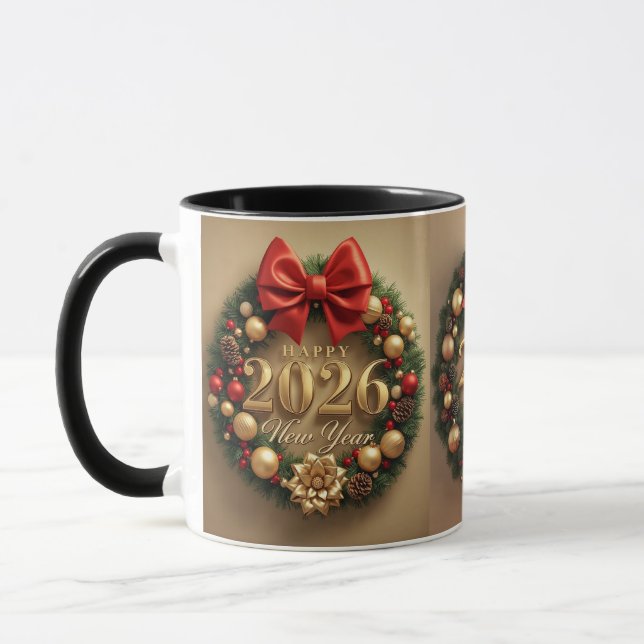Caneca happy new year 2026 warm wreath mug (Esquerda)