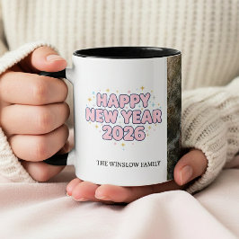 Caneca Happy New Year  Personalized Family Name Photo   