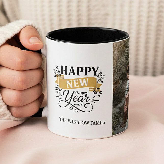 Caneca Happy New Year  Personalized Family Name Photo (Criador carregado)