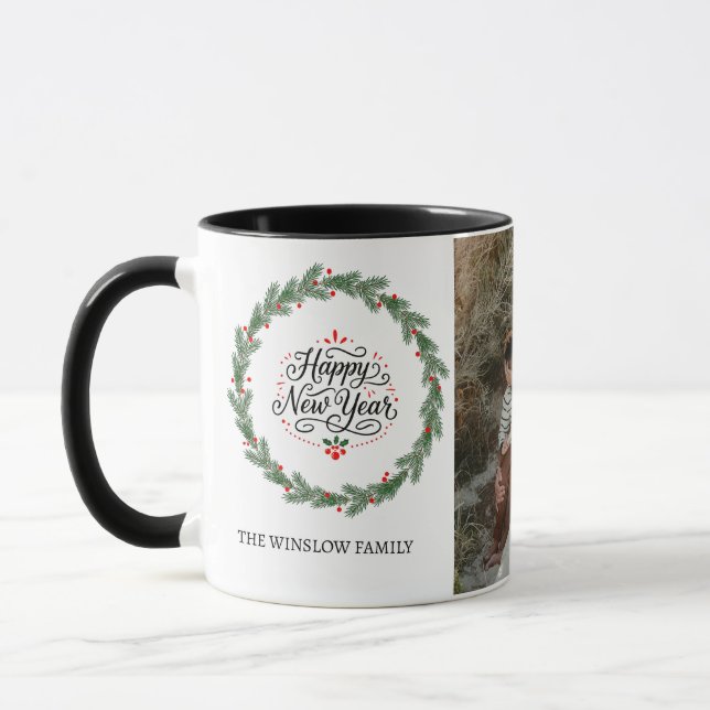 Caneca Happy New Year  Personalized Family Name Photo Mug (Esquerda)