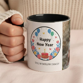 Caneca Happy New Year  Personalized Family Name Photo Mug