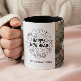 Caneca Happy New Year  Personalized Family Name Photo Mug