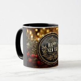 Caneca happy new year wishes on a festive background