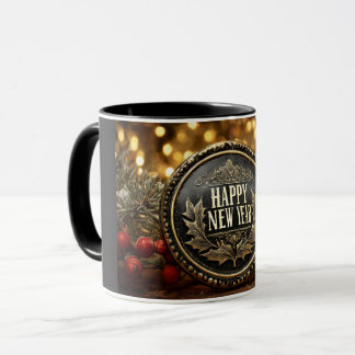 Caneca  happy new year wishes on a festive background