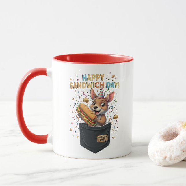 Caneca Happy Sandwich Day Boss- Kangaroo Foodie Animal (Com Donut)