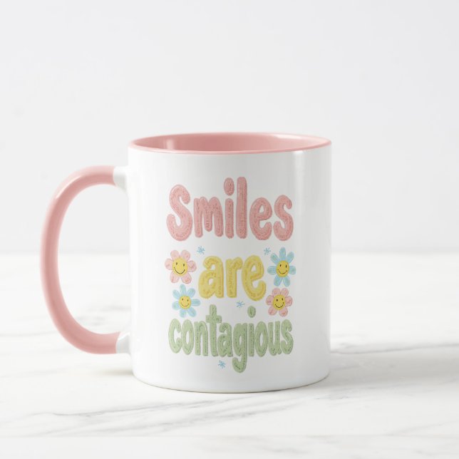 Caneca Happy Vibes Retro Smiles Are Contagious (Esquerda)