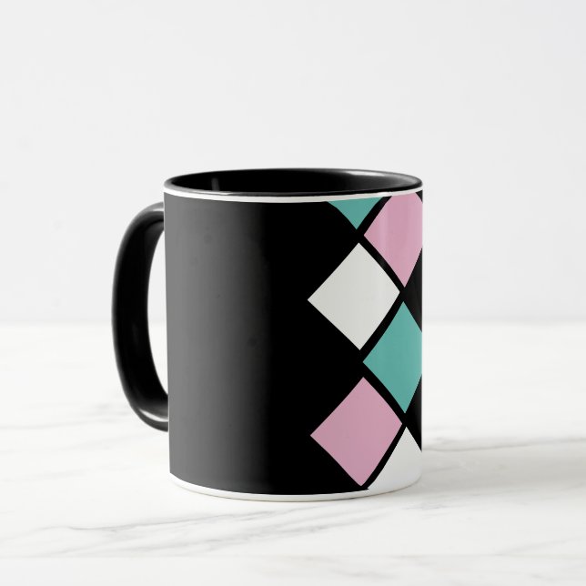 Caneca Harlequin Mug (Preto, Aqua e Rosa) (Frente Esquerda)