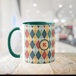 Caneca Harlequin Retro Red Dourado Argyle Inicial