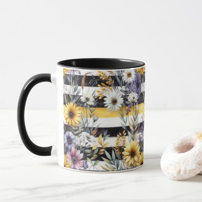 Caneca Harmonia Floral Striped (Com Donut)