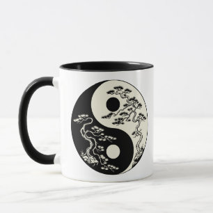 Caneca Harmonia na Natureza Yin Yang Árvores Bonsai
