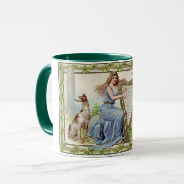 Caneca Harp and Dog, Shamrock, Rua. Dia de Patrick, Vinta (Frente Esquerda)