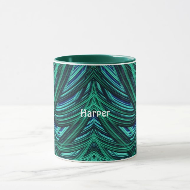 Caneca HARPER ~ Zany 3D Fractal ~ Azul e Verde (Centro)