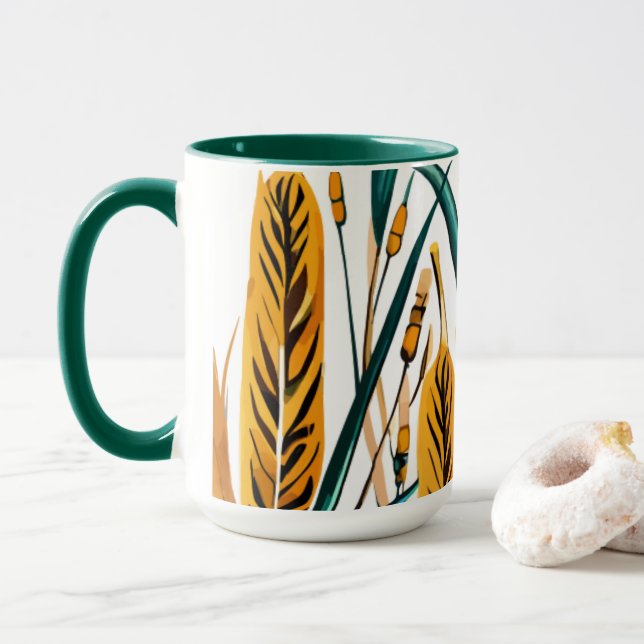 Caneca Harvest Harmony: Um Padrão de Trigo em uma Canvas  (Com Donut)