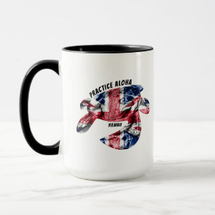Caneca Hawaii Practice Aloha - Tribal Honu HIFlag