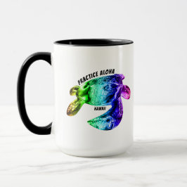 Caneca Hawaii Practice Aloha - Tribal Honu Rainbow