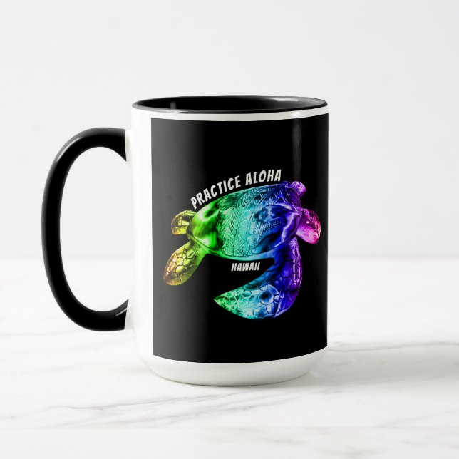 Caneca Hawaii Practice Aloha - Tribal Honu Rainbow (Esquerda)