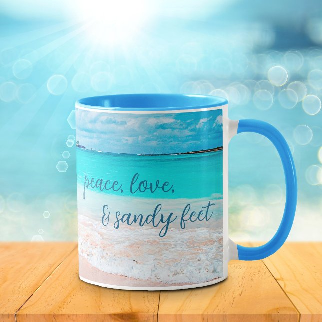 Caneca Hawaii Tropical Beach Peace Love Sandy Feet Script (Criador carregado)