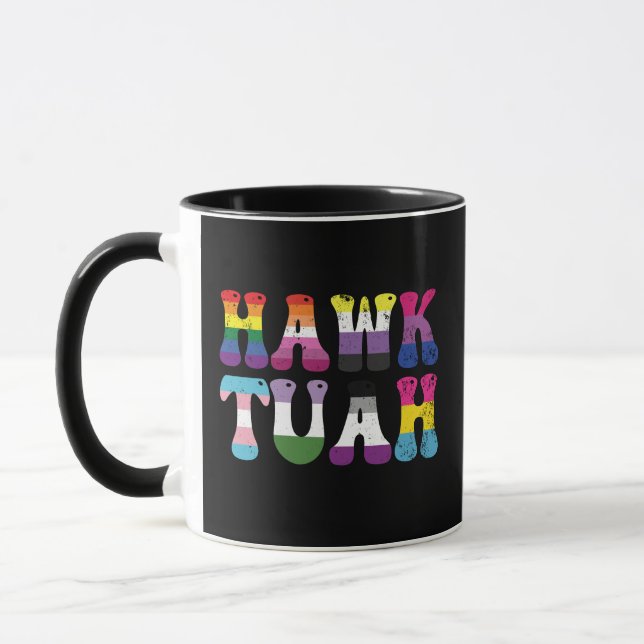Caneca Hawk Tuah Funny LGBTQ Rainbow Flag Ally Trans (Esquerda)