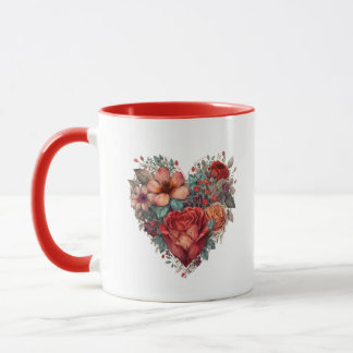 Caneca Heart Full of Flowers Vintage Valentine