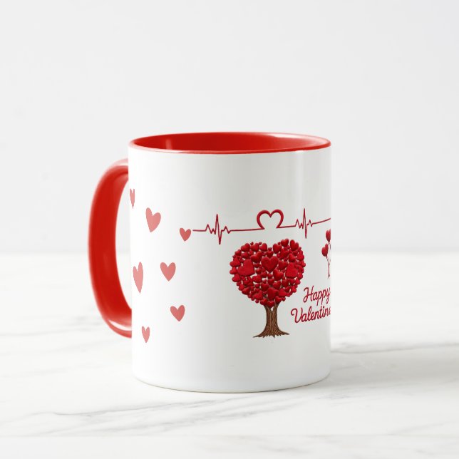 Caneca Heart Tree & Heartbeat Valentine's Day (Frente Esquerda)