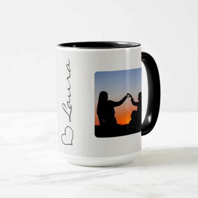 Caneca Heart Your Name Photo Script Custom Gift Mug (Frente Esquerda)