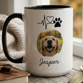 Caneca Heartbeat Paw Print Pet Photo Mug