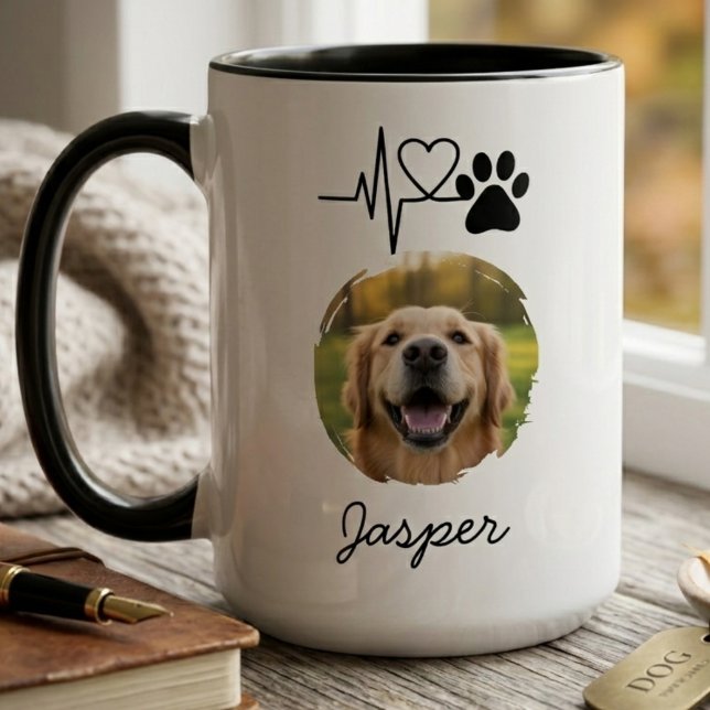 Caneca Heartbeat Paw Print Pet Photo Mug (Pet photo mug)
