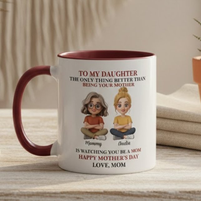 Caneca Heartwarming Mother Daughter Cartoon Red Quote  (Criador carregado)