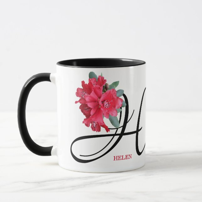 Caneca Helen personalizável nome de flores vermelhas tren (Esquerda)