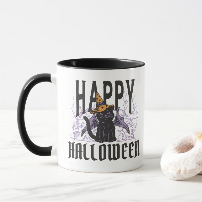 CANECA HELICIDADE HALLOWEEN BLACK CAT WINGS (Com Donut)