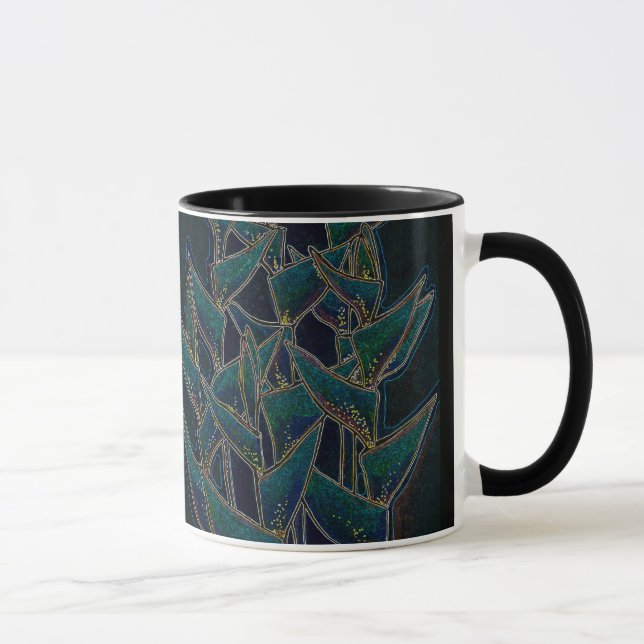 Caneca Heliconia Rostrata Flores Tropicais Preto Floral (Direita)