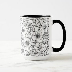 Caneca Hellebores a preto e branco