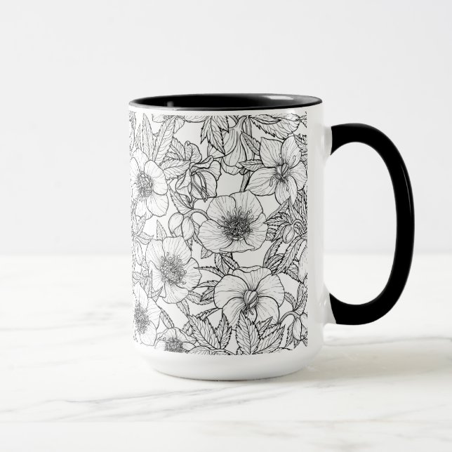 Caneca Hellebores a preto e branco (Direita)