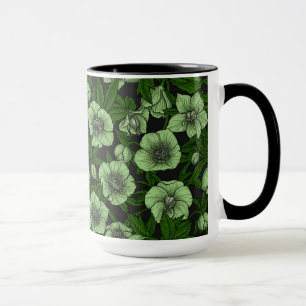 Caneca Hellebores brancos com folhas