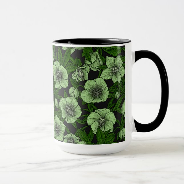 Caneca Hellebores brancos com folhas (Direita)