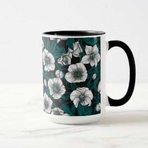 Caneca Hellebores brancos com folhas azuis