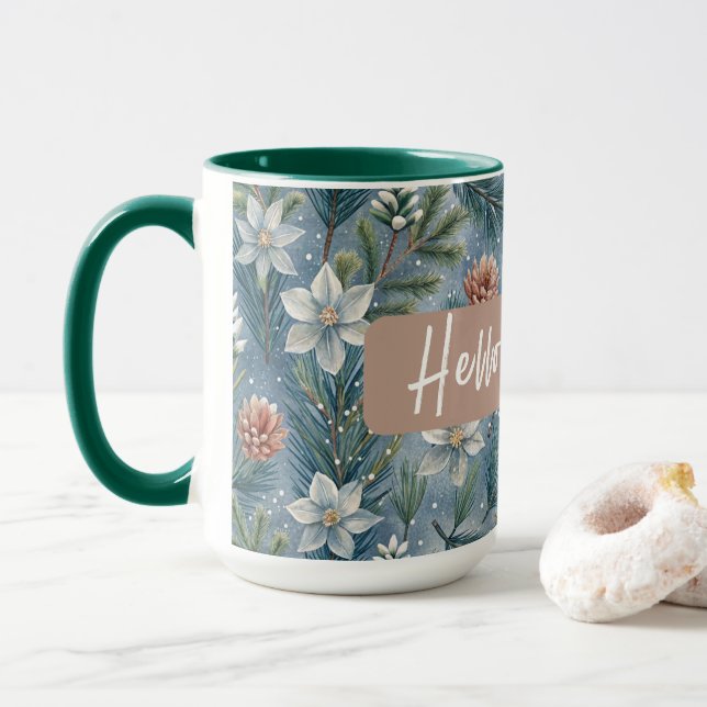 Caneca Hello Winter Pines & Flowers (Com Donut)