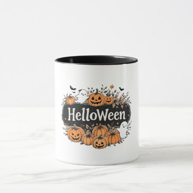 Caneca "HelloWeen" Halloween Pumpkin & Ghost Combo Mug (Centro)
