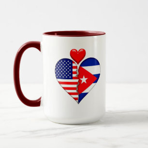 Caneca Herança EUA Cuba Corações bandeiras Espanhol Hispa