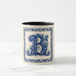 Caneca Herança Norueguesa Rosemaling Monograma-Azul