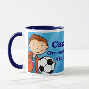Caneca Herói do futebol do Nepheio "seu nome", mug azul
