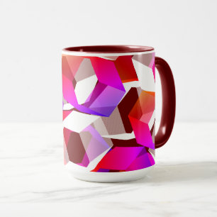 Caneca Hexágonos cor-de-rosa e mais cores, fundo vermelho